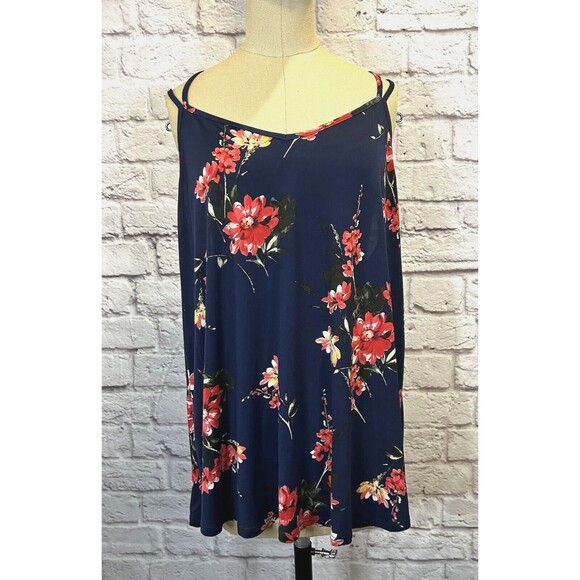 Papermoon Womens 3X Tank Top Shirt Open Back Navy Blue Floral Strappy Knit NWT‎ - Picture 5 of 11